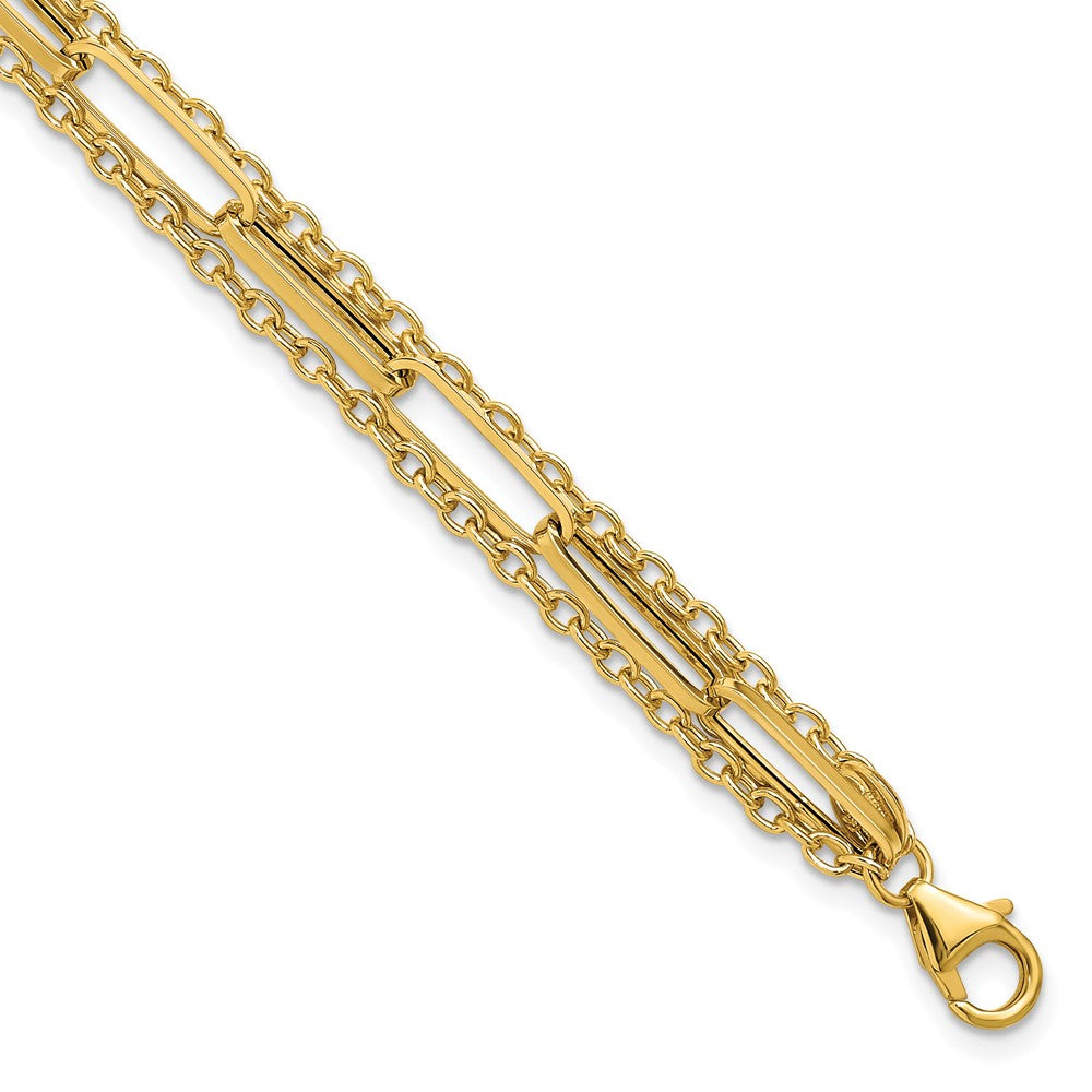 14K Polished 3-strand Fancy Link Bracelet