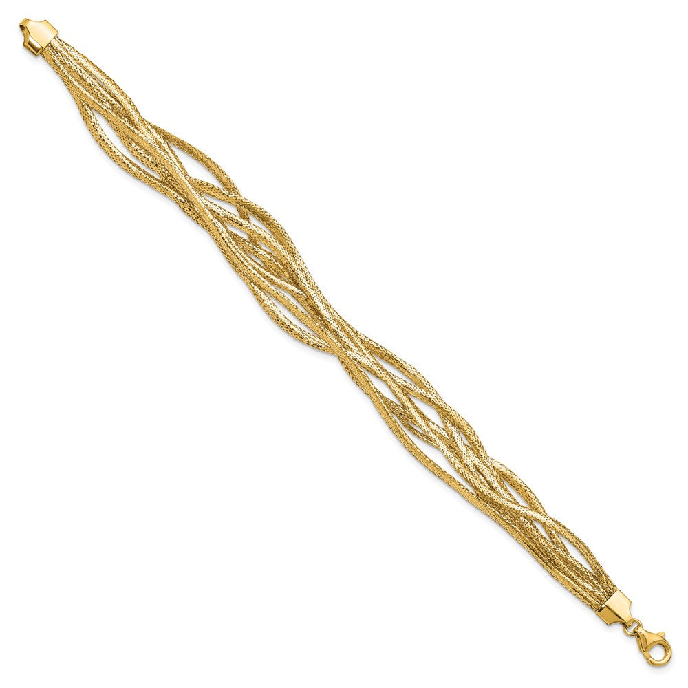 14K Polished Mesh Diamond-cut 7-strand Wave Bracelet