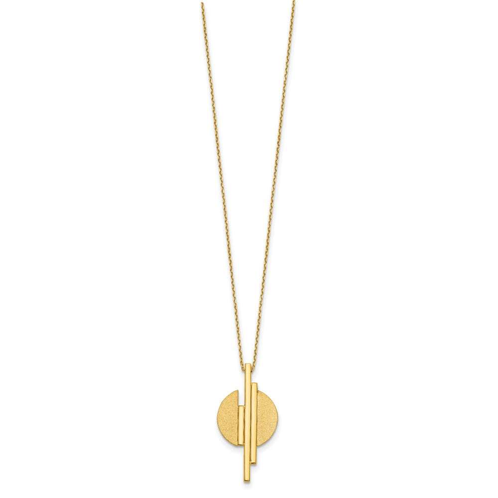 14K Polished and Brushed Geometric Circle Pendant with extender Necklace
