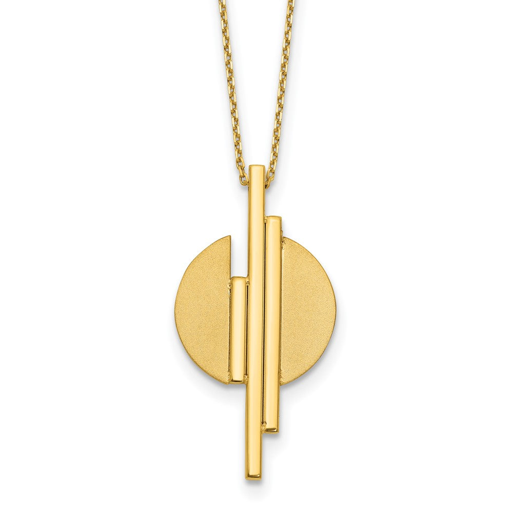 14K Polished and Brushed Geometric Circle Pendant with extender Necklace