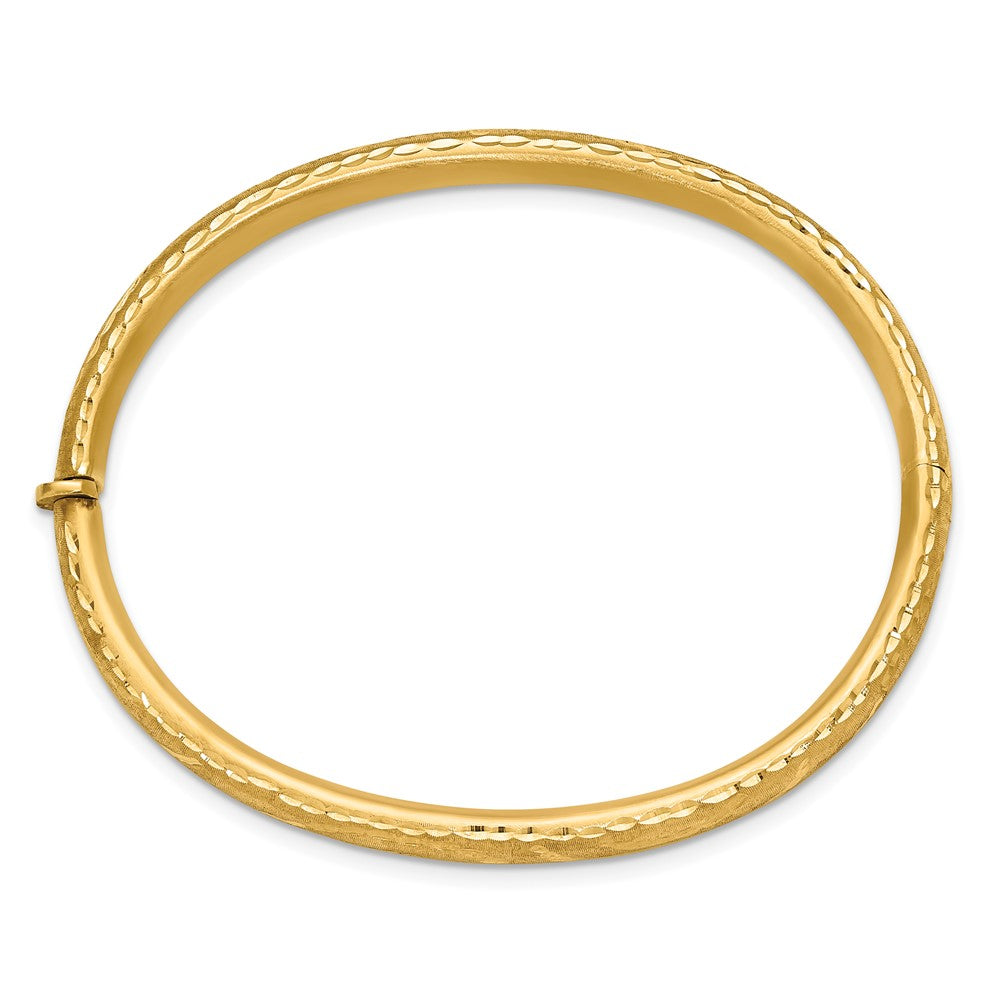 14K Satin and Diamond-cut Hinged Bangle