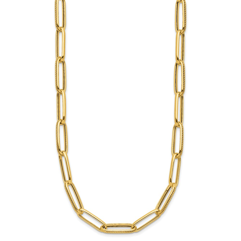 14K Polished and Textured Fancy Paperclip Link Necklace