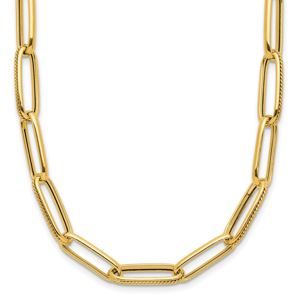 14K Polished and Textured Fancy Paperclip Link Necklace