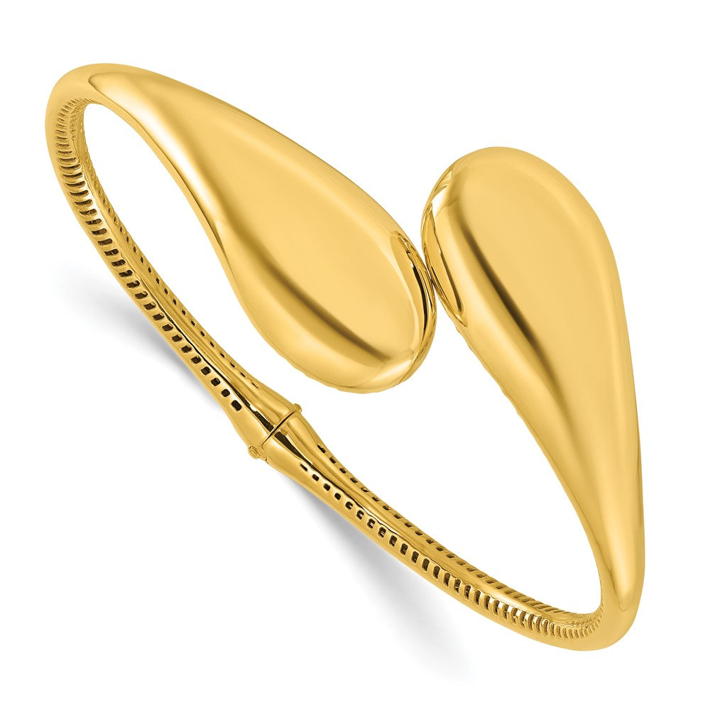 14K Polished Bypass Teardrop Hinged Bangle