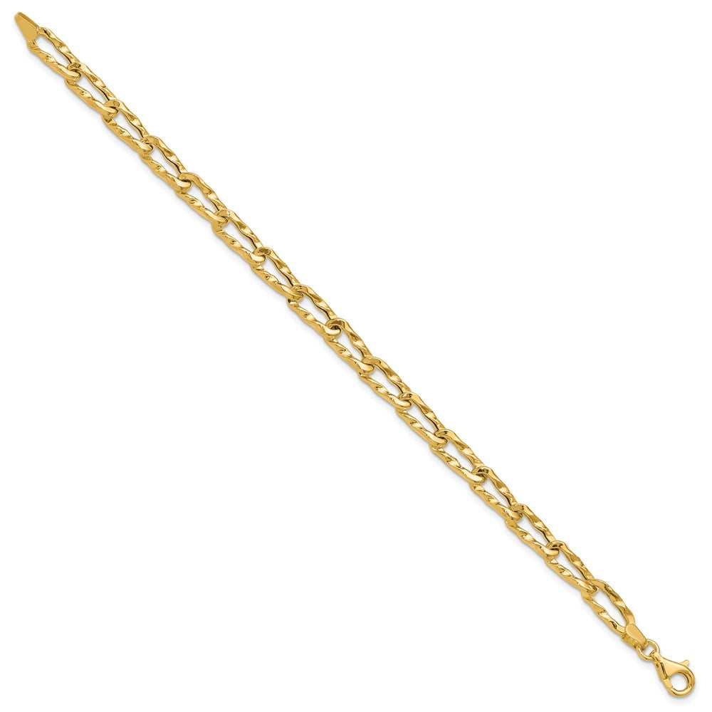 14K Polished and Hammered Fancy Link Bracelet