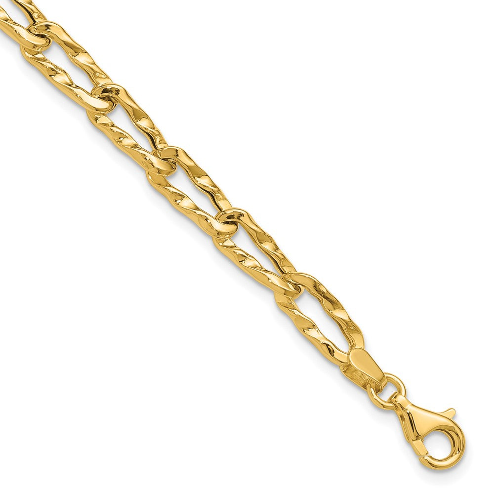 14K Polished and Hammered Fancy Link Bracelet