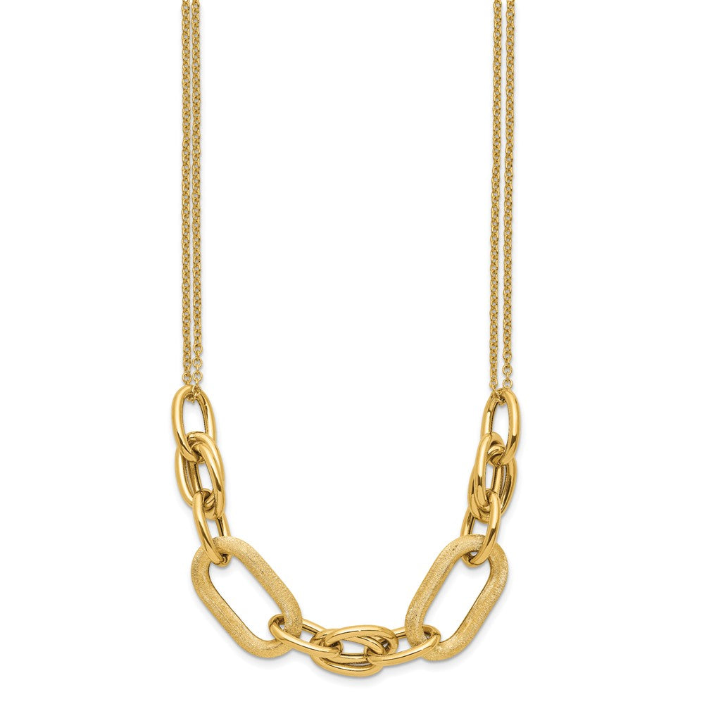 14K Polished and Satin 2-strand Fancy Link with ext. Necklace