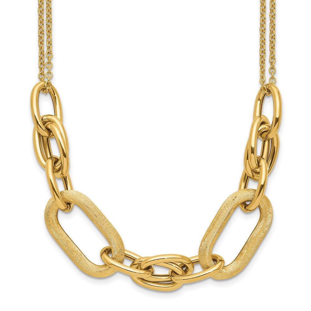 14K Polished and Satin 2-strand Fancy Link with ext. Necklace