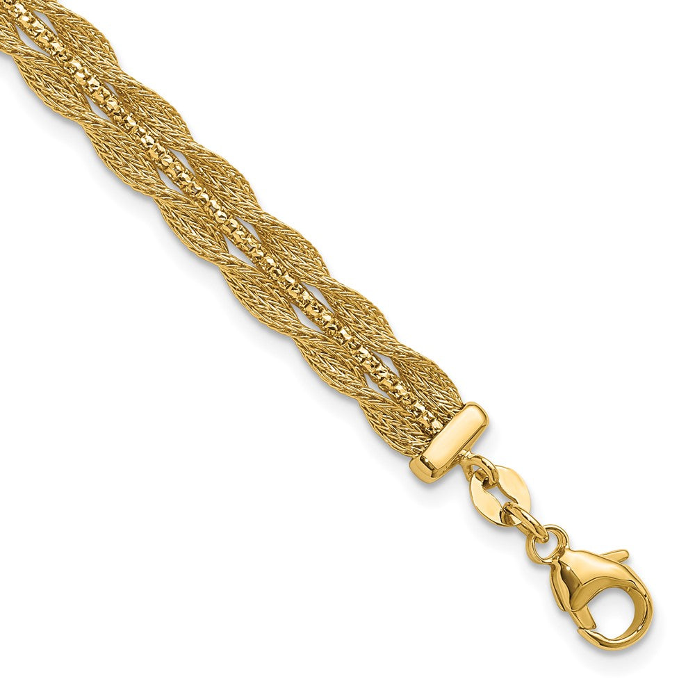 14K Polished/Textured and Diamond-cut Bracelet