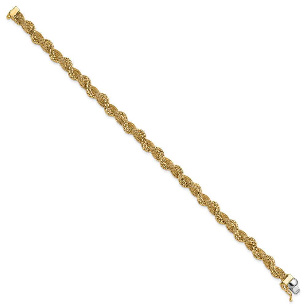 14K Polished/Textured and Diamond-cut Twisted Bracelet