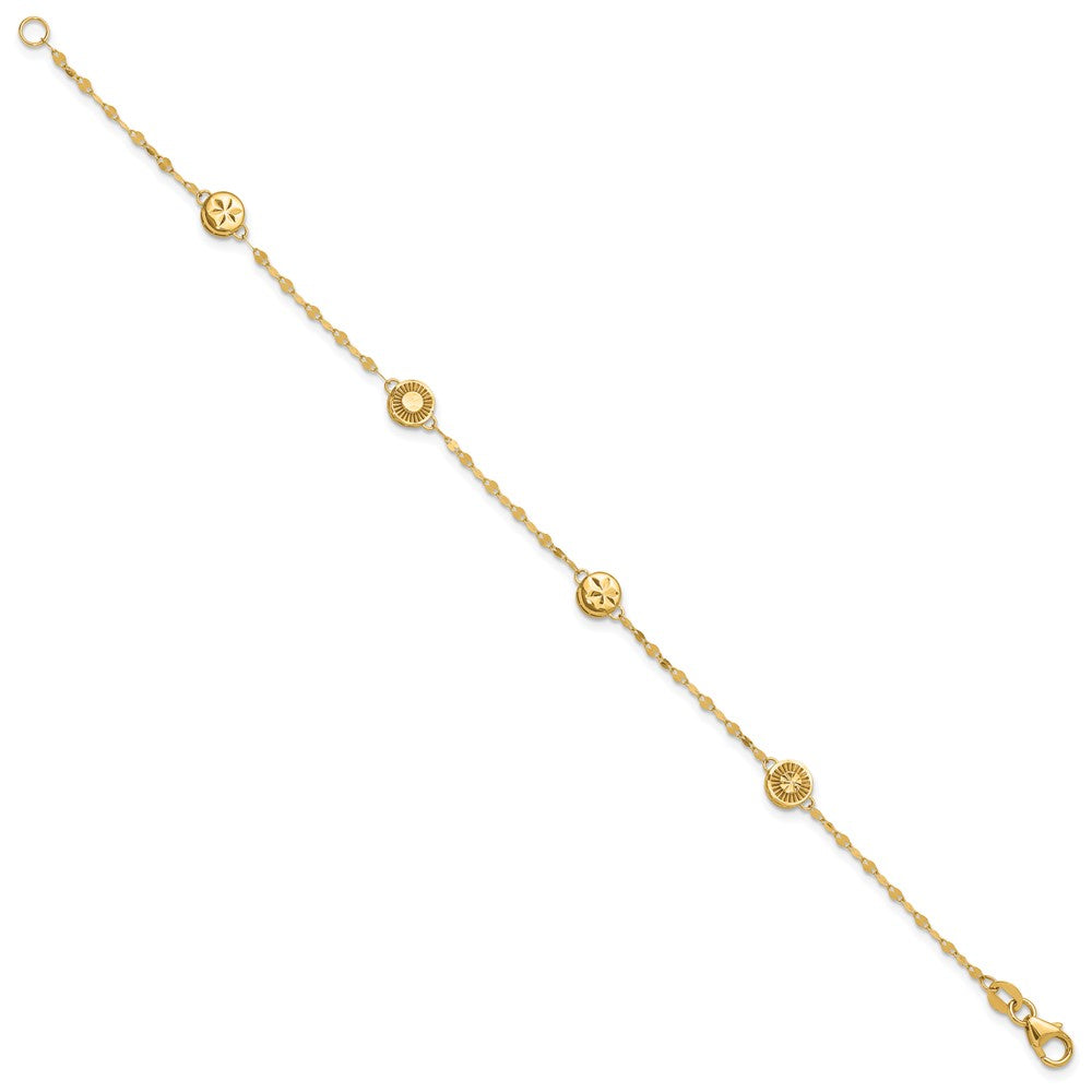 14K Polished and Diamond-cut Disc Design Stations Drop Bracelet