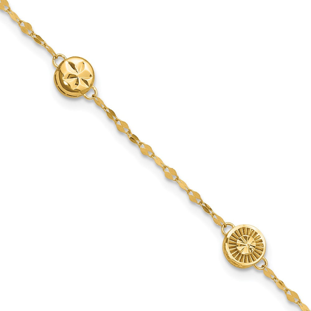 14K Polished and Diamond-cut Disc Design Stations Drop Bracelet