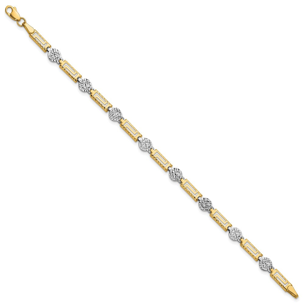 14K Two-tone Polished and Diamond-cut Fancy Link Bracelet