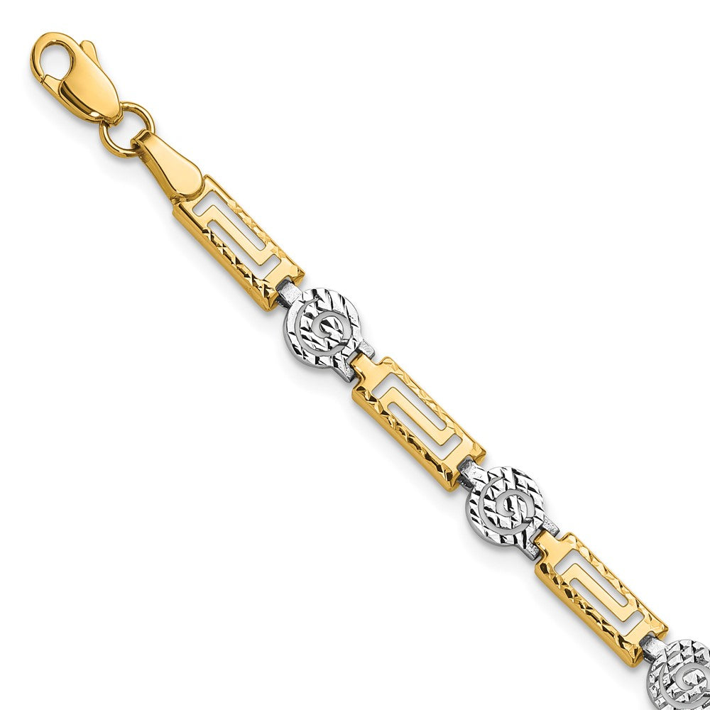 14K Two-tone Polished and Diamond-cut Fancy Link Bracelet