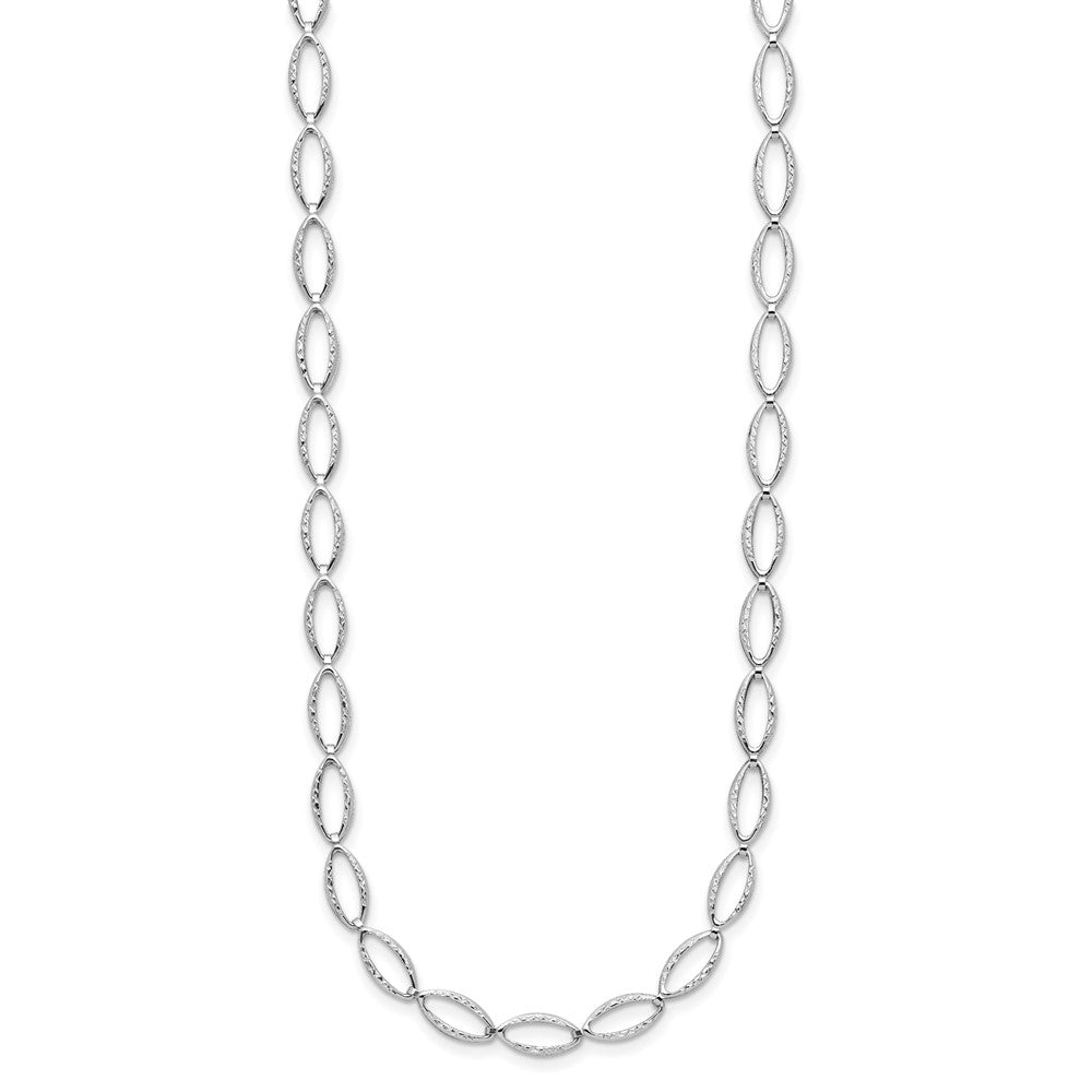 14K White Gold Polished and Diamond-cut Fancy Link Necklace