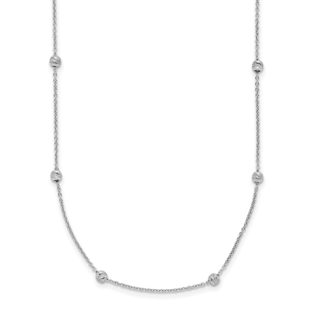 14K White Gold Polished and D/C Beaded w/ ext. Necklace