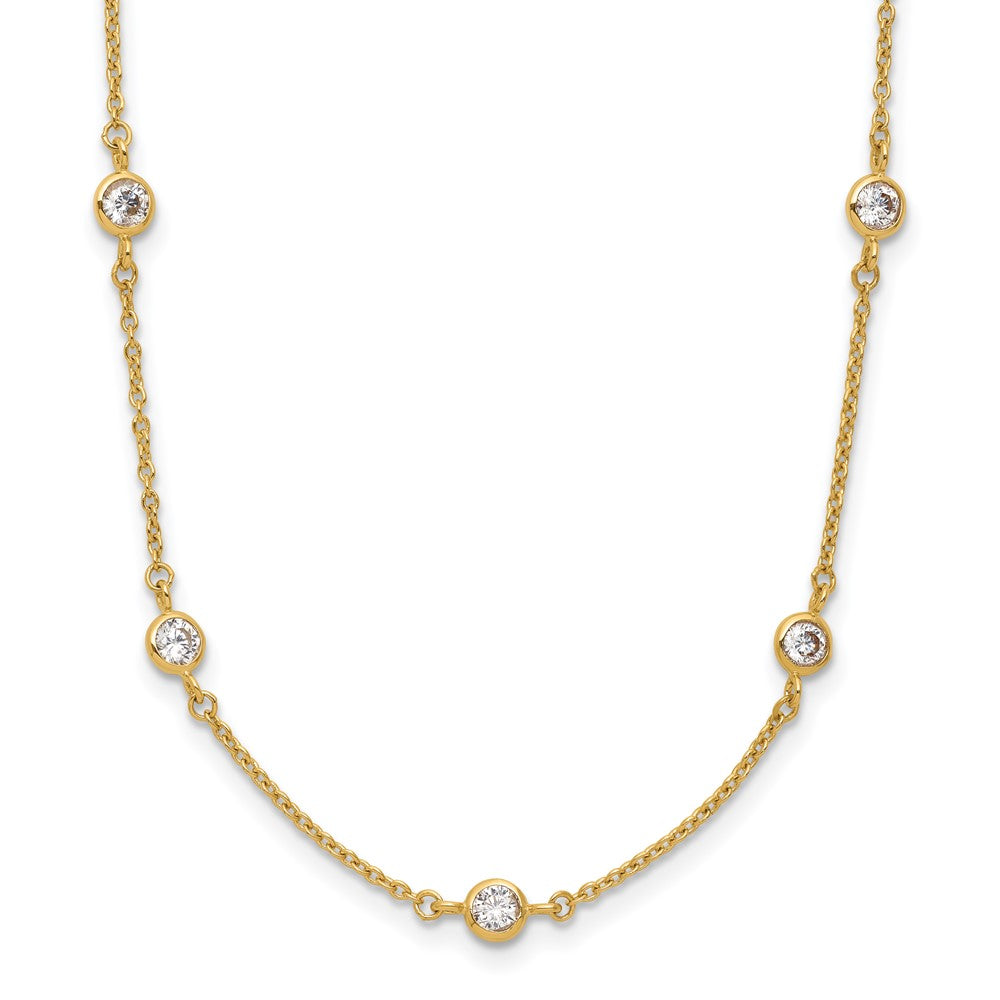 14K Polished CZ Station with ext. Necklace