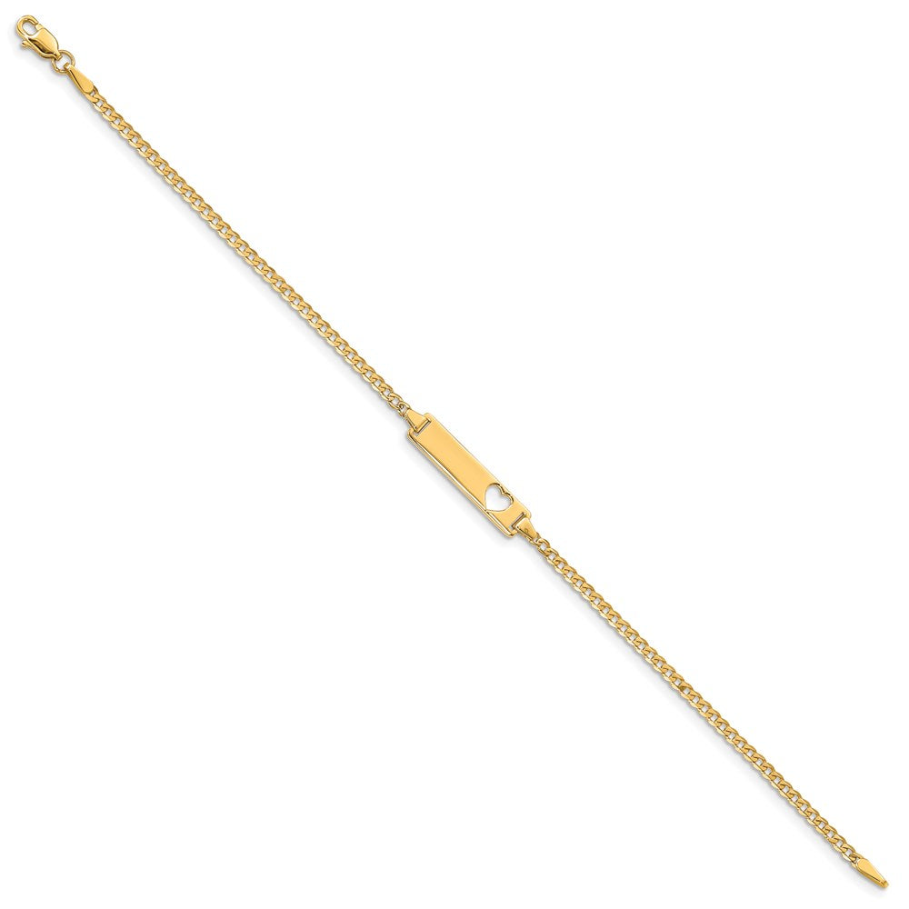 14k Polished Solid Chain/Solid Plate Curb Link Cut-out Heart 20x Plate ID Bracelet