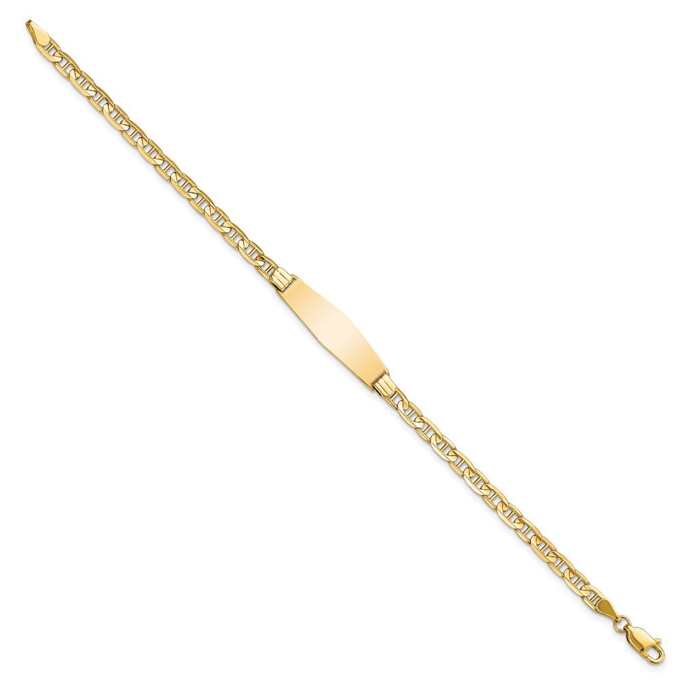 14k Polished Solid Chain/Solid Plate Anchor Link Soft Diamond Shape 24.5x Plate ID Bracelet