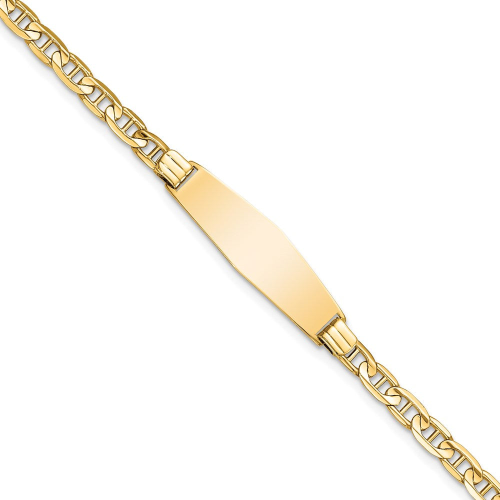 14k Polished Solid Chain/Solid Plate Anchor Link Soft Diamond Shape 24.5x Plate ID Bracelet
