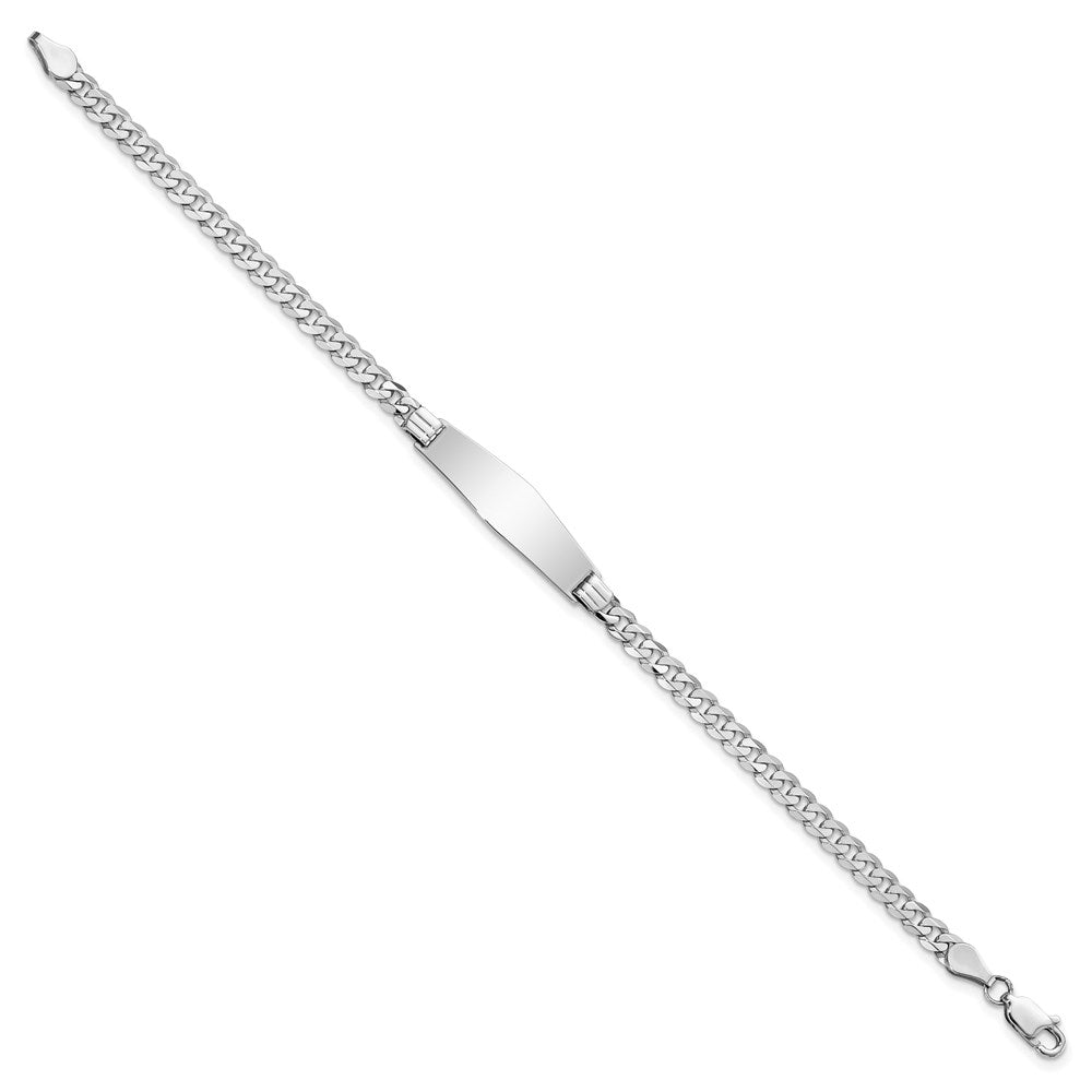 14k White Gold Polished Solid Chain/Solid Plate Flat Curb Link Soft Diamond Shape 25.5x Plate ID Bracelet