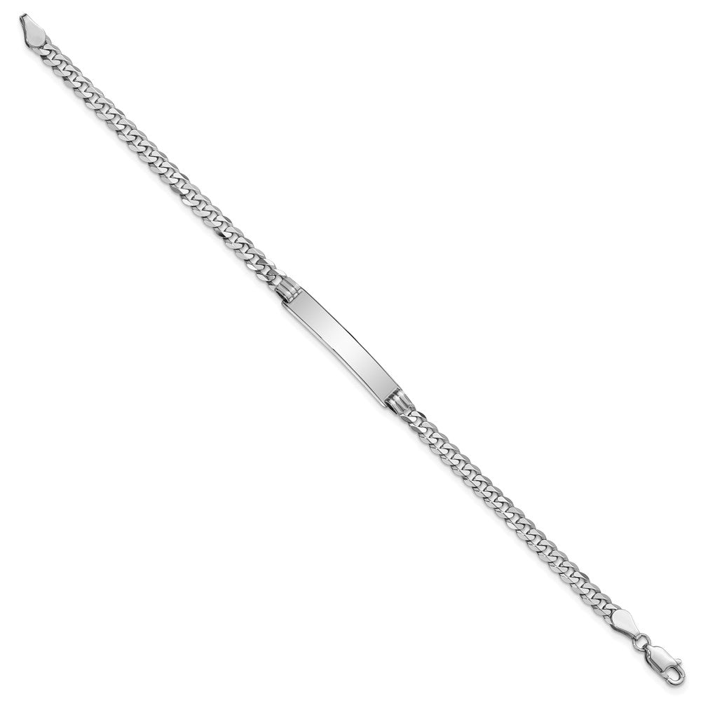 14k White Gold Polished Solid Chain/Solid Plate Flat Curb Link 25.5x Plate ID Bracelet