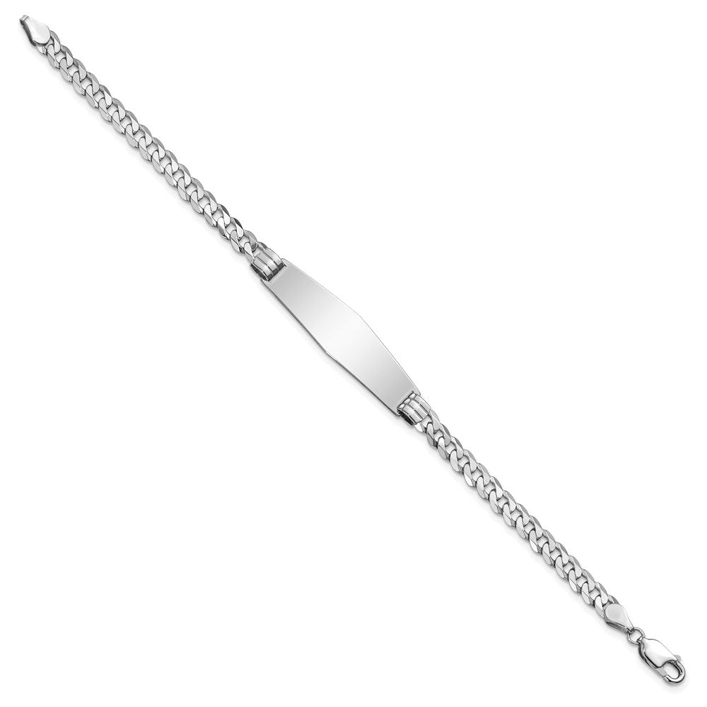 14k White Gold Polished Solid Chain/Solid Plate Flat Curb Link Soft Diamond Shape 33x Plate ID Bracelet