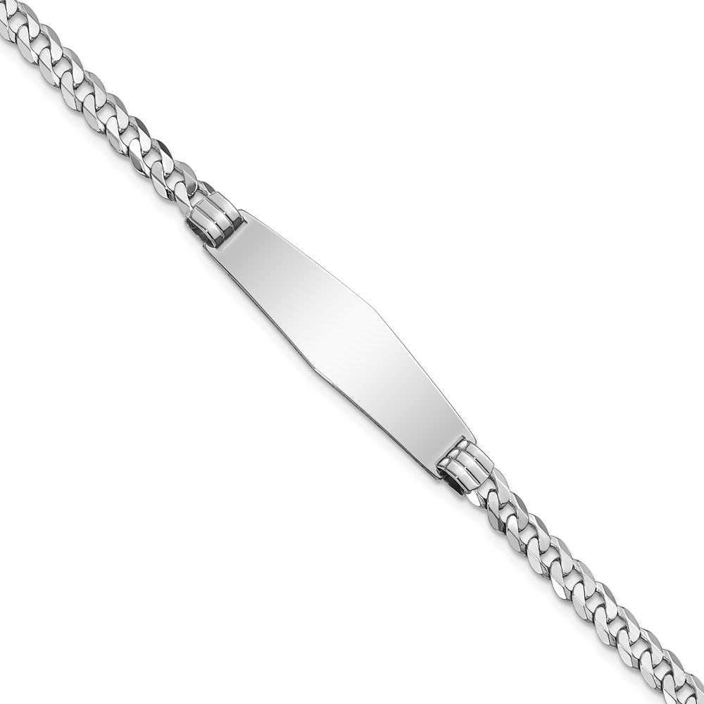 14k White Gold Polished Solid Chain/Solid Plate Flat Curb Link Soft Diamond Shape 33x Plate ID Bracelet