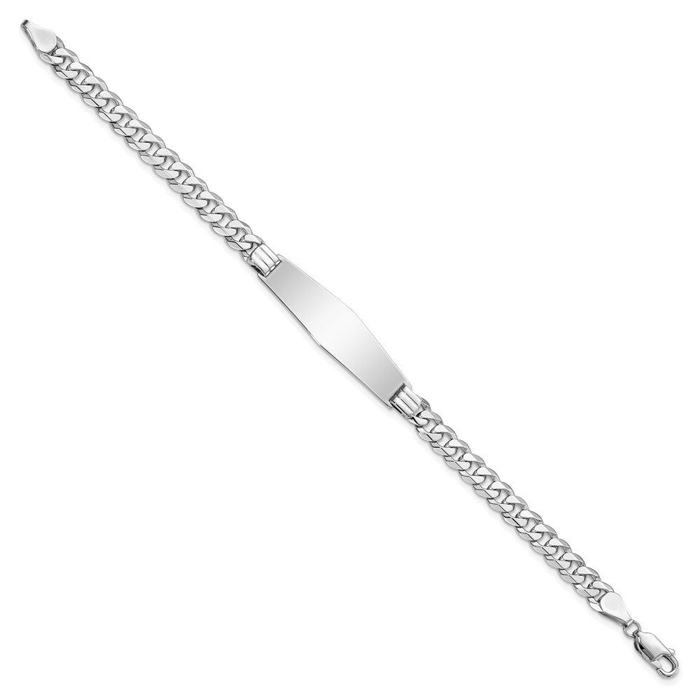 14k White Gold Polished Solid Chain/Solid Plate Flat Curb Link Soft Diamond Shape 33x Plate ID Bracelet