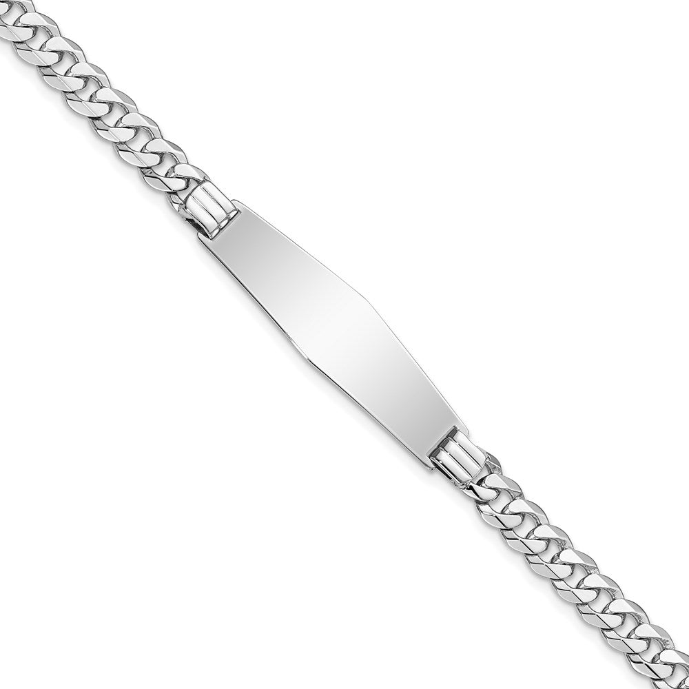 14k White Gold Polished Solid Chain/Solid Plate Flat Curb Link Soft Diamond Shape 33x Plate ID Bracelet