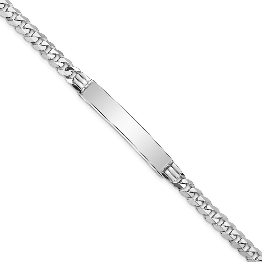 14k White Gold Polished Solid Chain/Solid Plate Flat Curb Link 34x Plate ID Bracelet