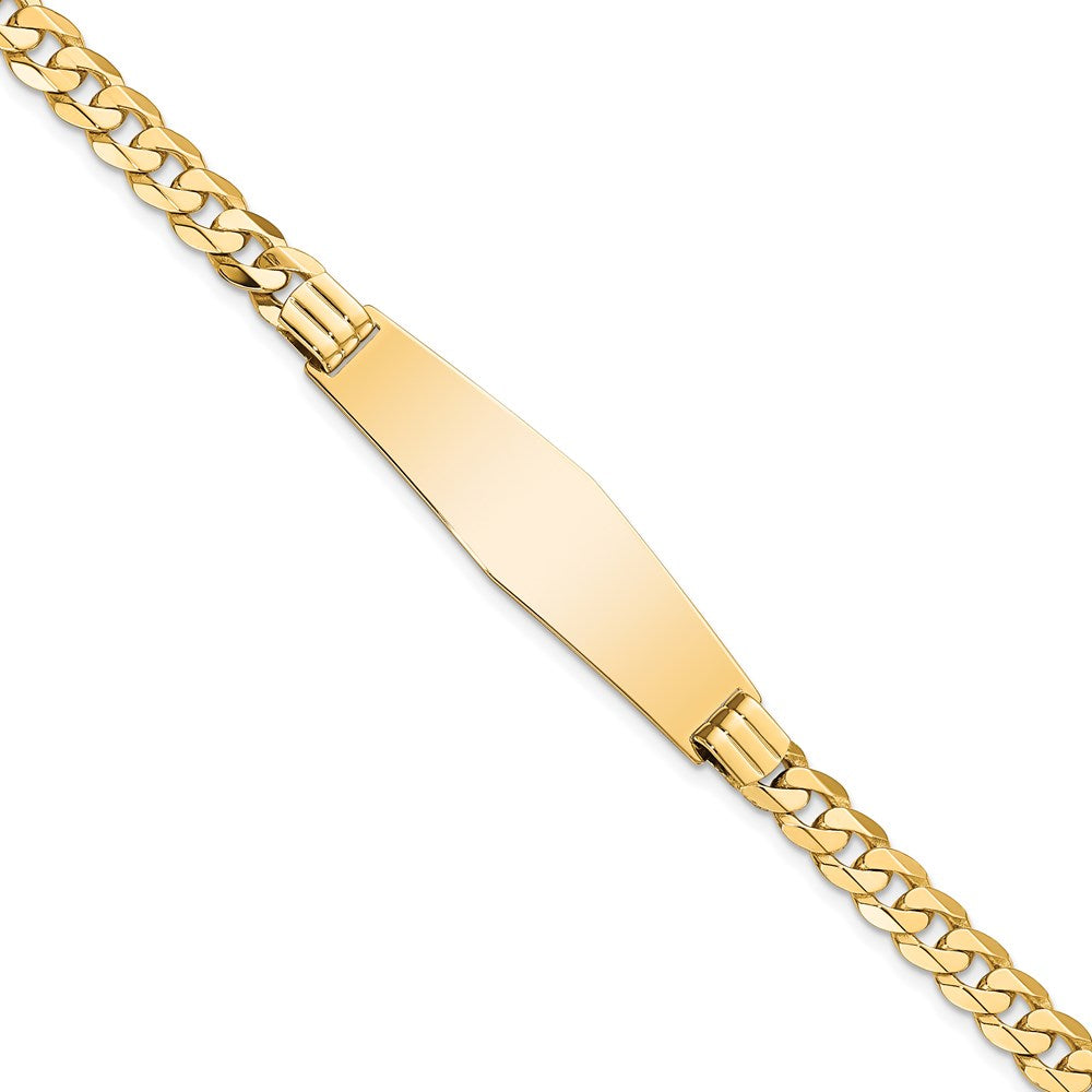 14k Polished Solid Chain/Solid Plate Curb Link Soft Diamond Shape 37.5x Plate ID Bracelet