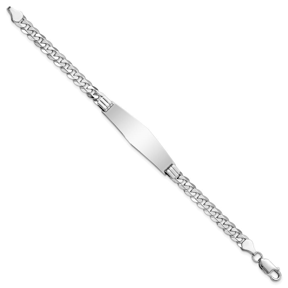 14k White Gold Polished Solid Chain/Solid Plate Flat Curb Link Soft Diamond Shape 38.5x Plate ID Bracelet