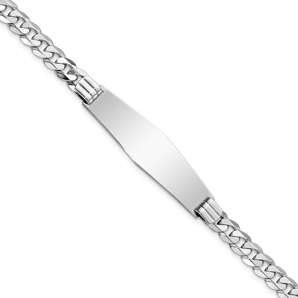 14k White Gold Polished Solid Chain/Solid Plate Flat Curb Link Soft Diamond Shape 38.5x Plate ID Bracelet