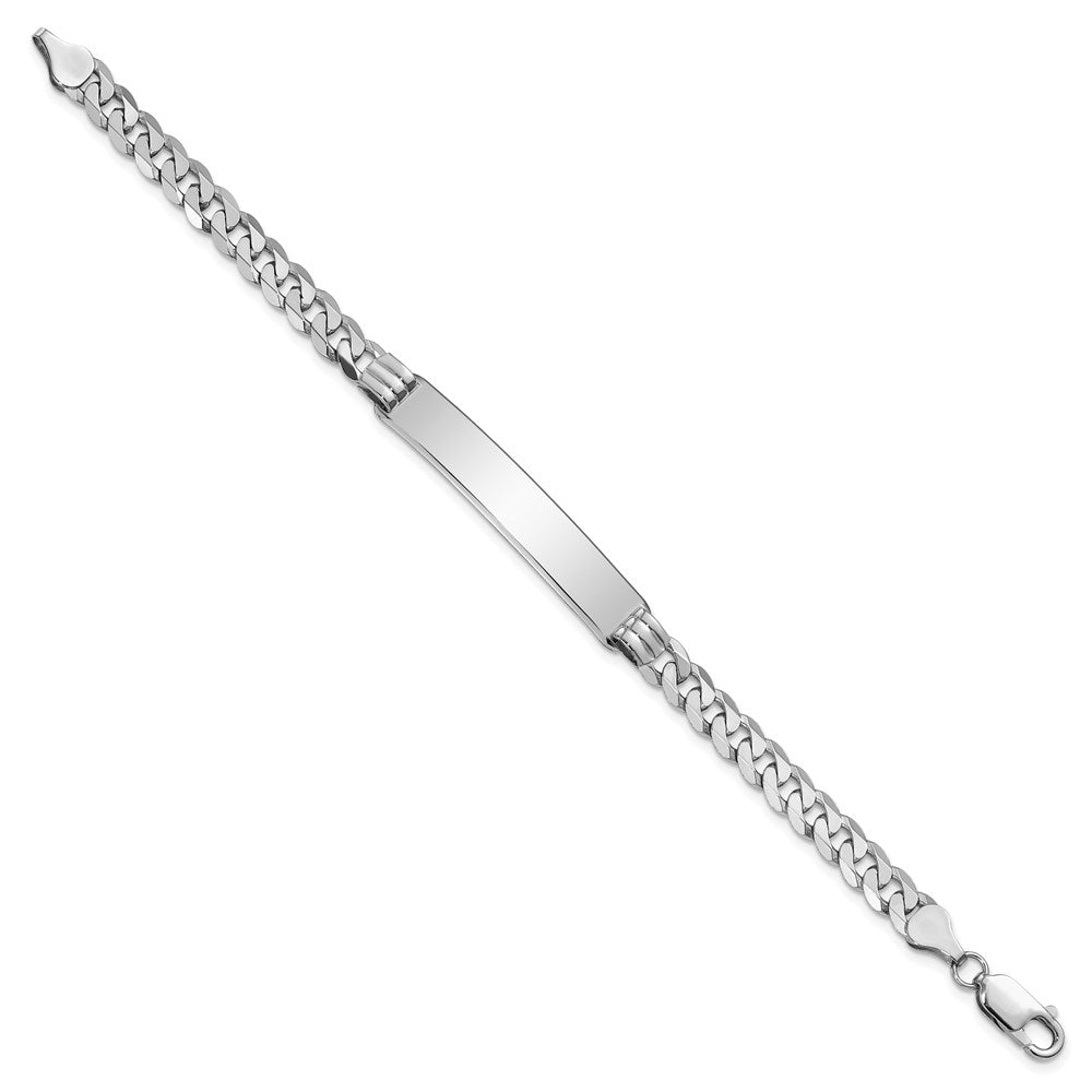 14k White Gold Polished Solid Chain/Solid Plate Flat Curb Link 38.5x Plate ID Bracelet