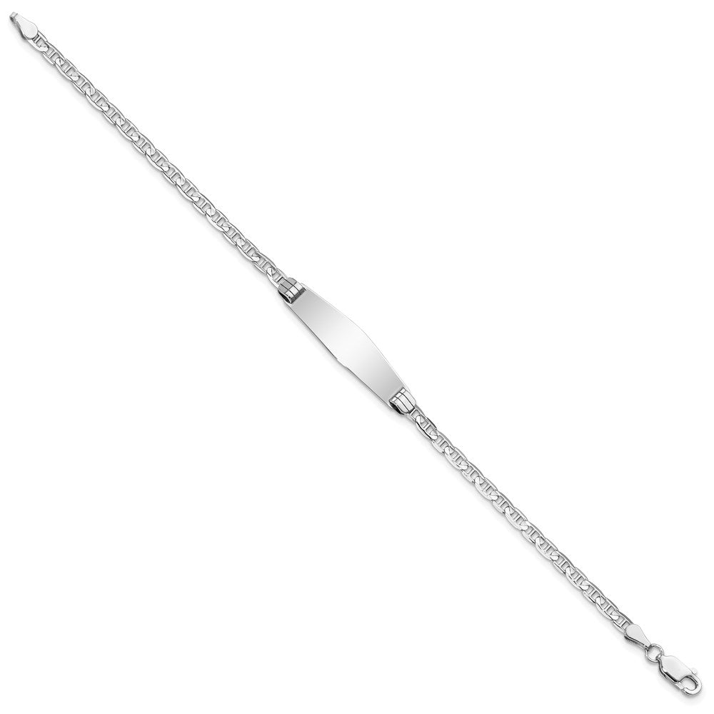 14k White Gold Polished Solid Chain/Solid Plate Anchor Link Soft Diamond Shape 25.5x Plate ID Bracelet