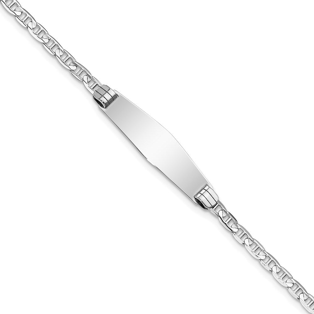 14k White Gold Polished Solid Chain/Solid Plate Anchor Link Soft Diamond Shape 25.5x Plate ID Bracelet