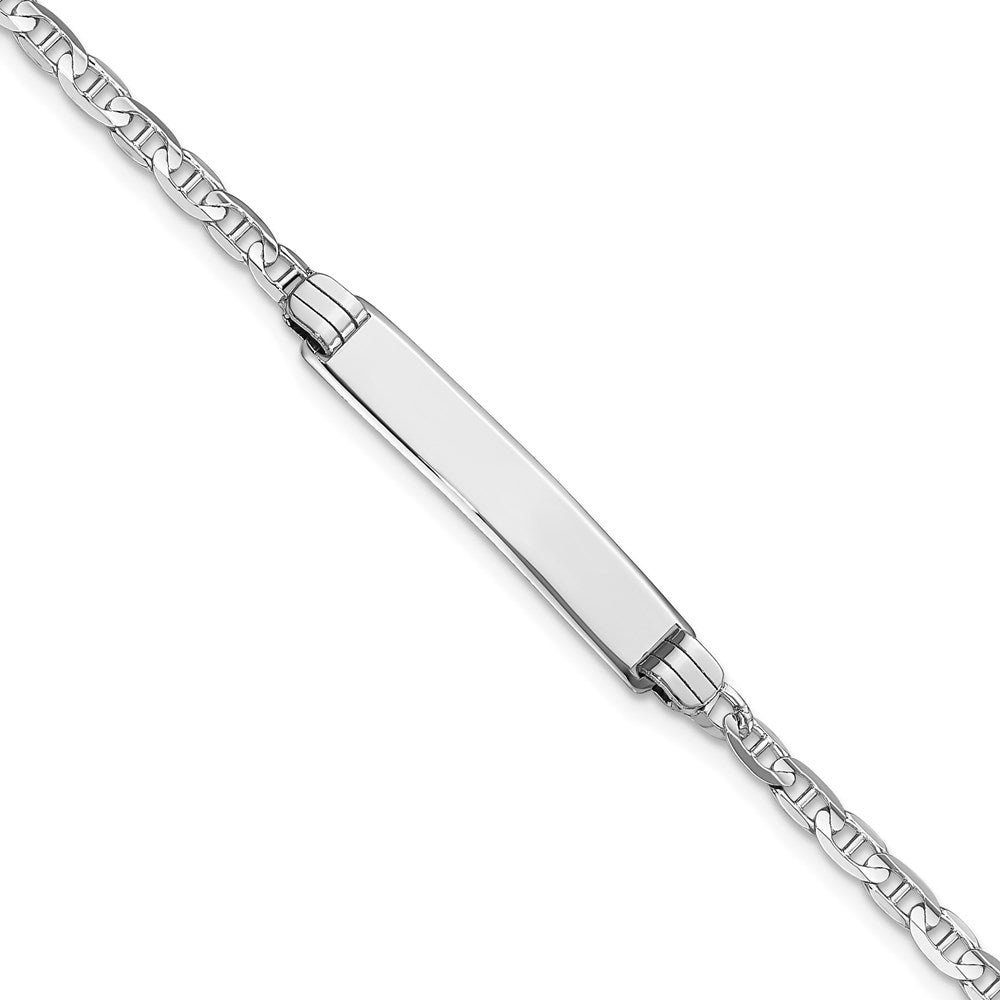 14k White Gold Polished Solid Chain/Solid Plate Anchor Link 25.5x Plate ID Bracelet
