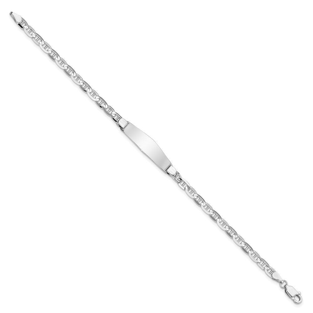 14k White Gold Polished Solid Chain/Solid Plate Anchor Link Soft Diamond Shape 25.5x Plate ID Bracelet
