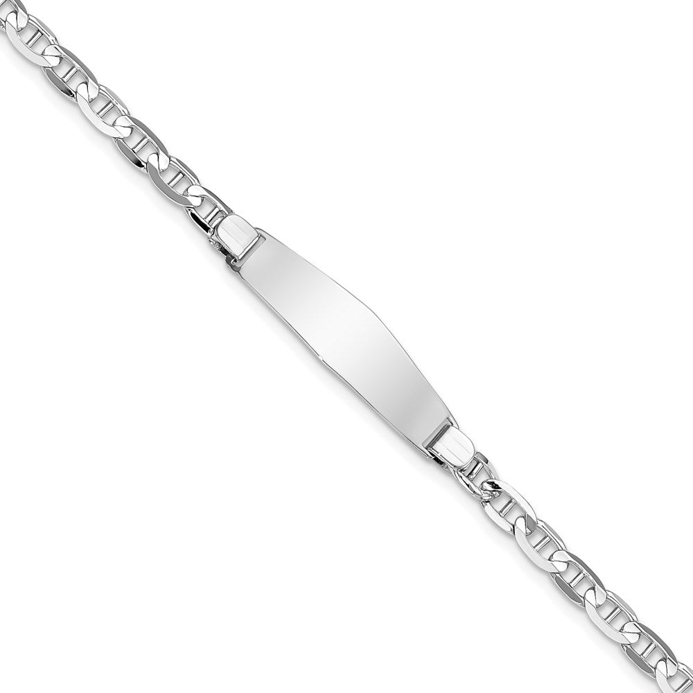 14k White Gold Polished Solid Chain/Solid Plate Anchor Link Soft Diamond Shape 25.5x Plate ID Bracelet