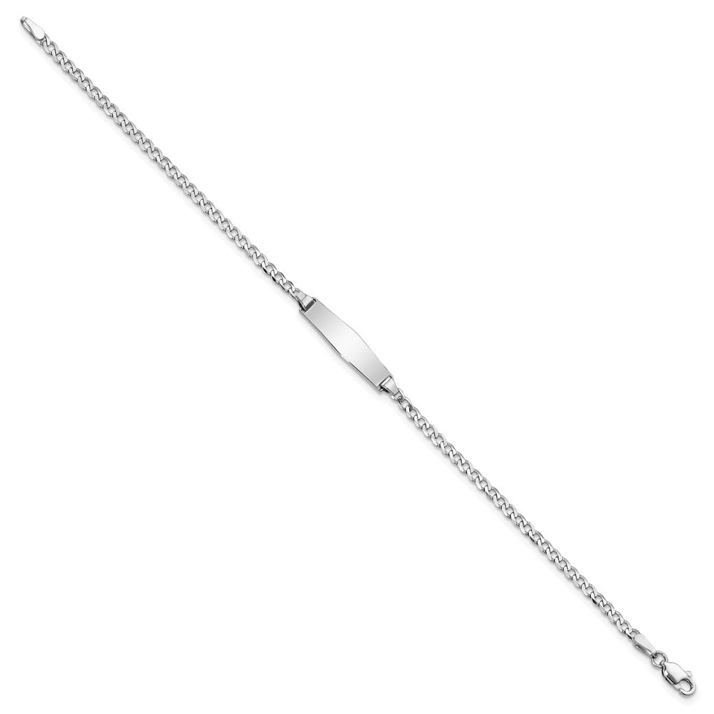 14k White Gold Polished Solid Chain/Solid Plate Flat Curb Link Soft Diamond Shape 19.5x Plate ID Bracelet