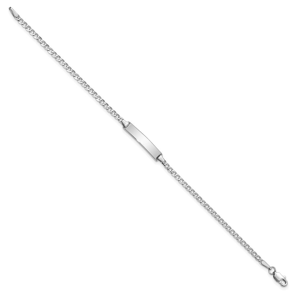 14k White Gold Polished Solid Chain/Solid Plate Flat Curb Link 19.5x Plate ID Bracelet