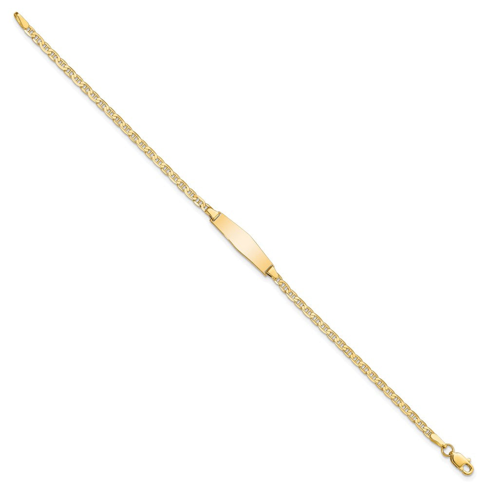 14k Polished Solid Chain/Solid Plate Flat Anchor Link Soft Diamond Shape 19.5x Plate ID Bracelet