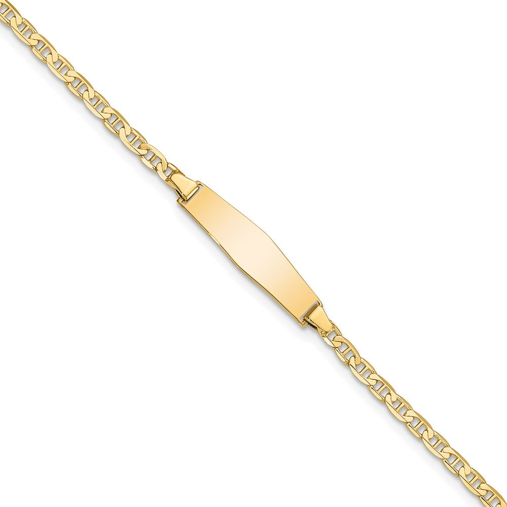 14k Polished Solid Chain/Solid Plate Flat Anchor Link Soft Diamond Shape 19.5x Plate ID Bracelet