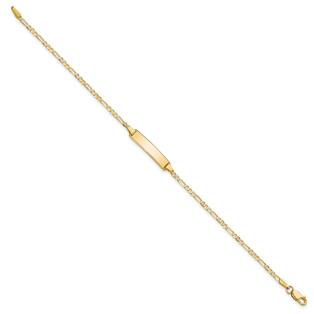 14k Polished Solid Chain/Solid Plate Flat Figaro Link 19.5x Plate ID Bracelet