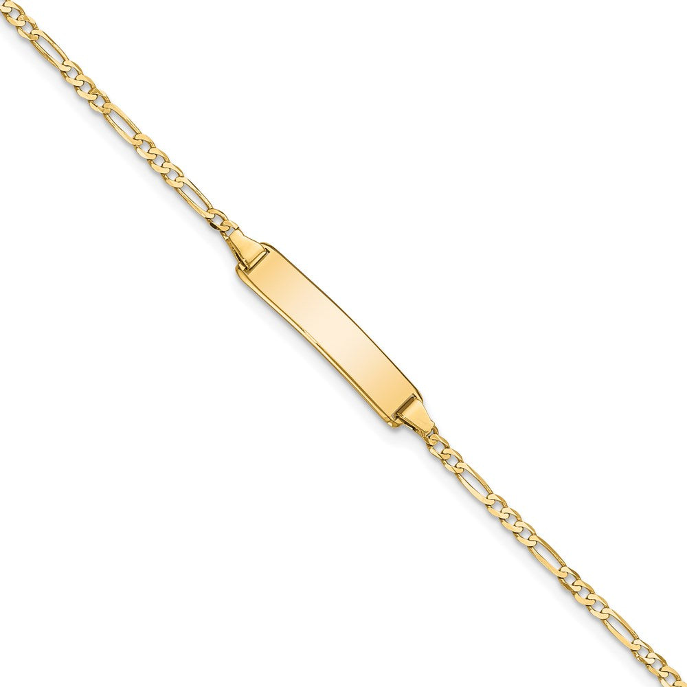 14k Polished Solid Chain/Solid Plate Flat Figaro Link 19.5x Plate ID Bracelet