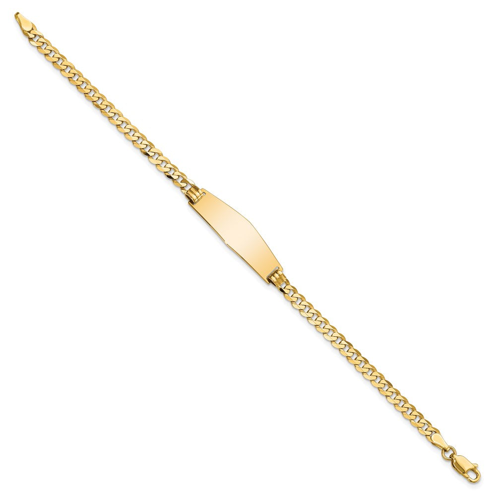 14k Polished Solid Chain/Solid Plate Flat Curb Link Soft Diamond Shape 28x Plate ID Bracelet