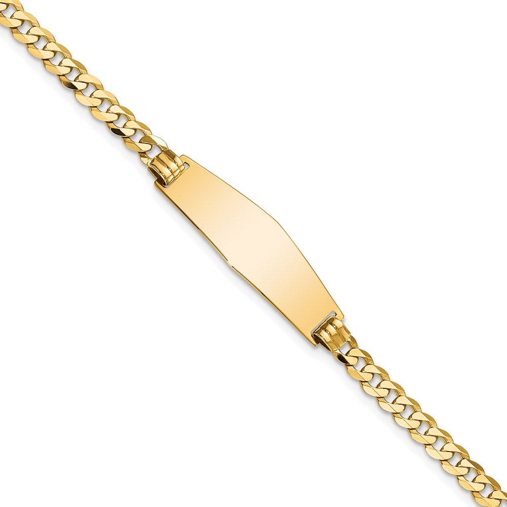 14k Polished Solid Chain/Solid Plate Flat Curb Link Soft Diamond Shape 28x Plate ID Bracelet