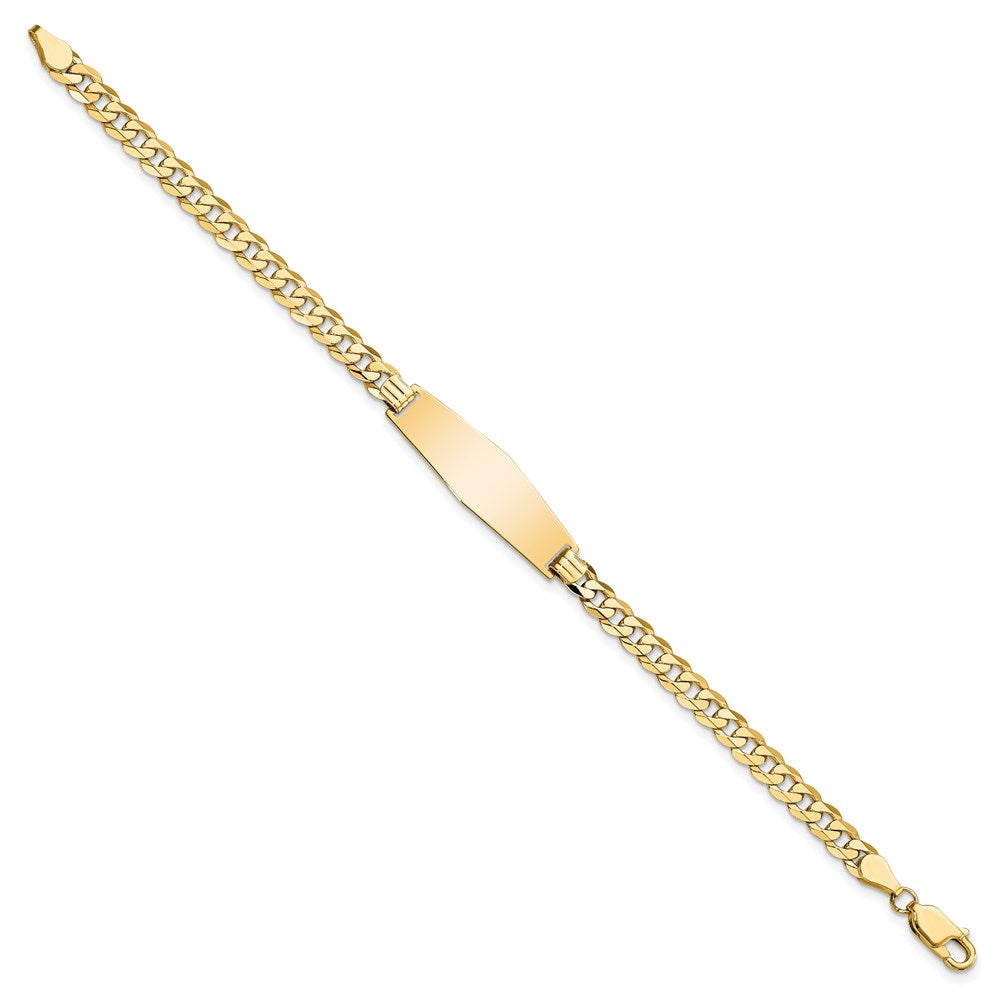 14k Polished Solid Chain/Solid Plate Flat Curb Link Soft Diamond Shape 28x Plate ID Bracelet