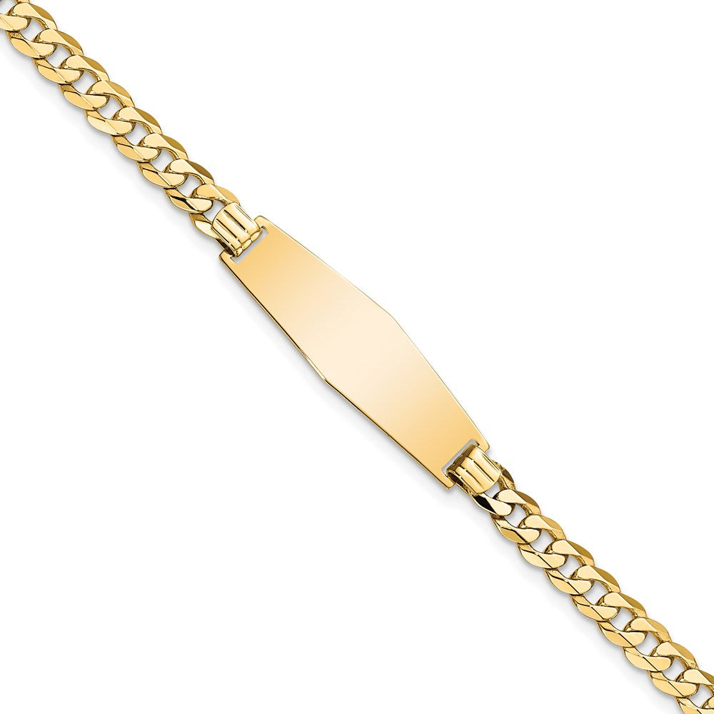 14k Polished Solid Chain/Solid Plate Flat Curb Link Soft Diamond Shape 28x Plate ID Bracelet